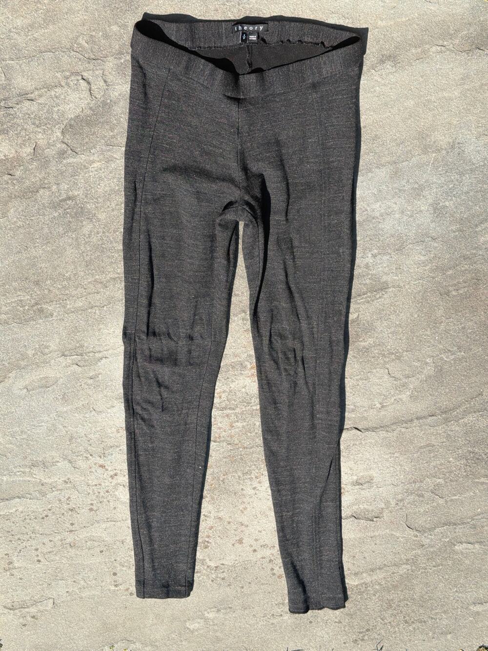 Theory Charcoal Gray Heathered Knit Elastic Waist Leggings Pants Small S/P EUC